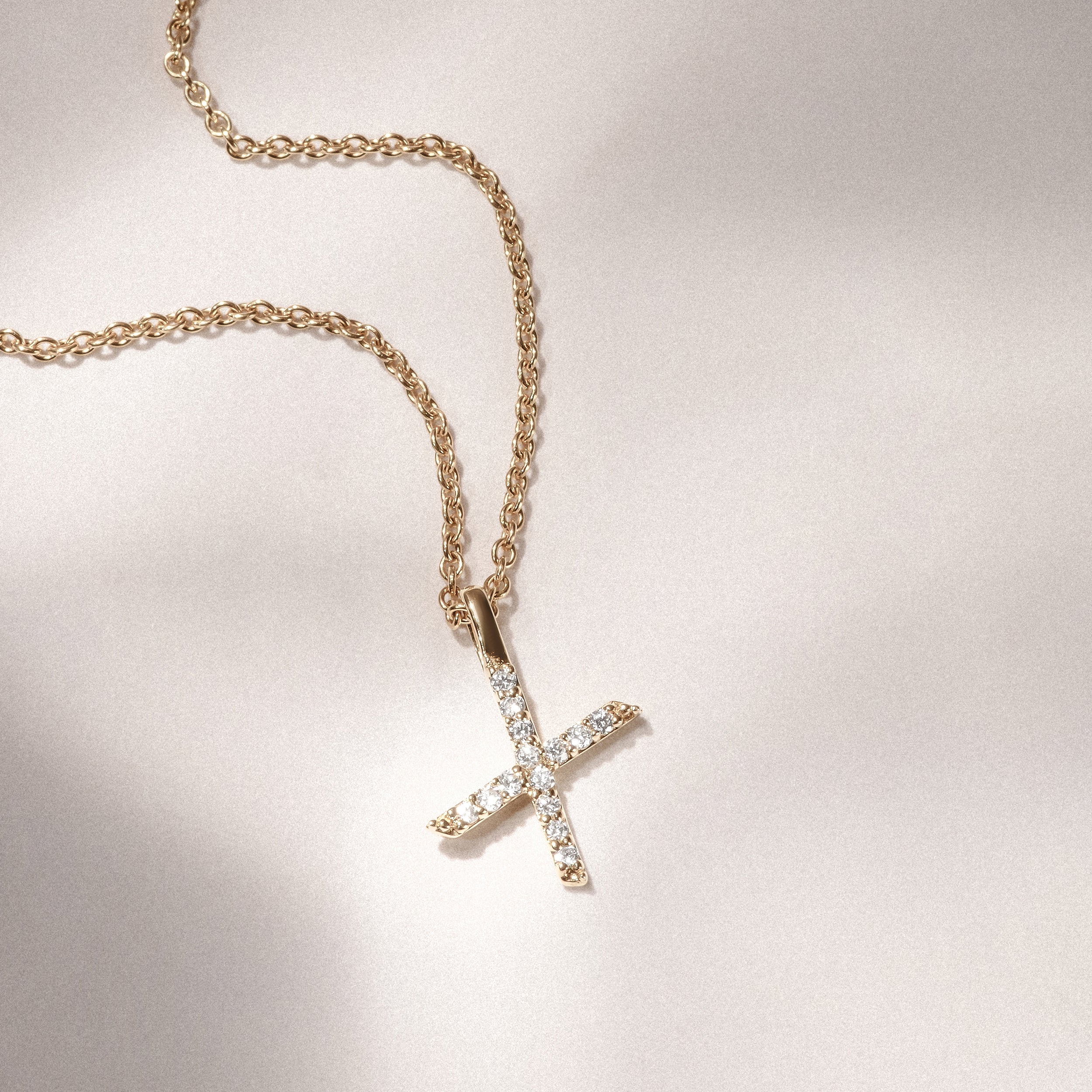 Love Letter Initial X Lab Diamond Necklace set in 9K Yellow Gold